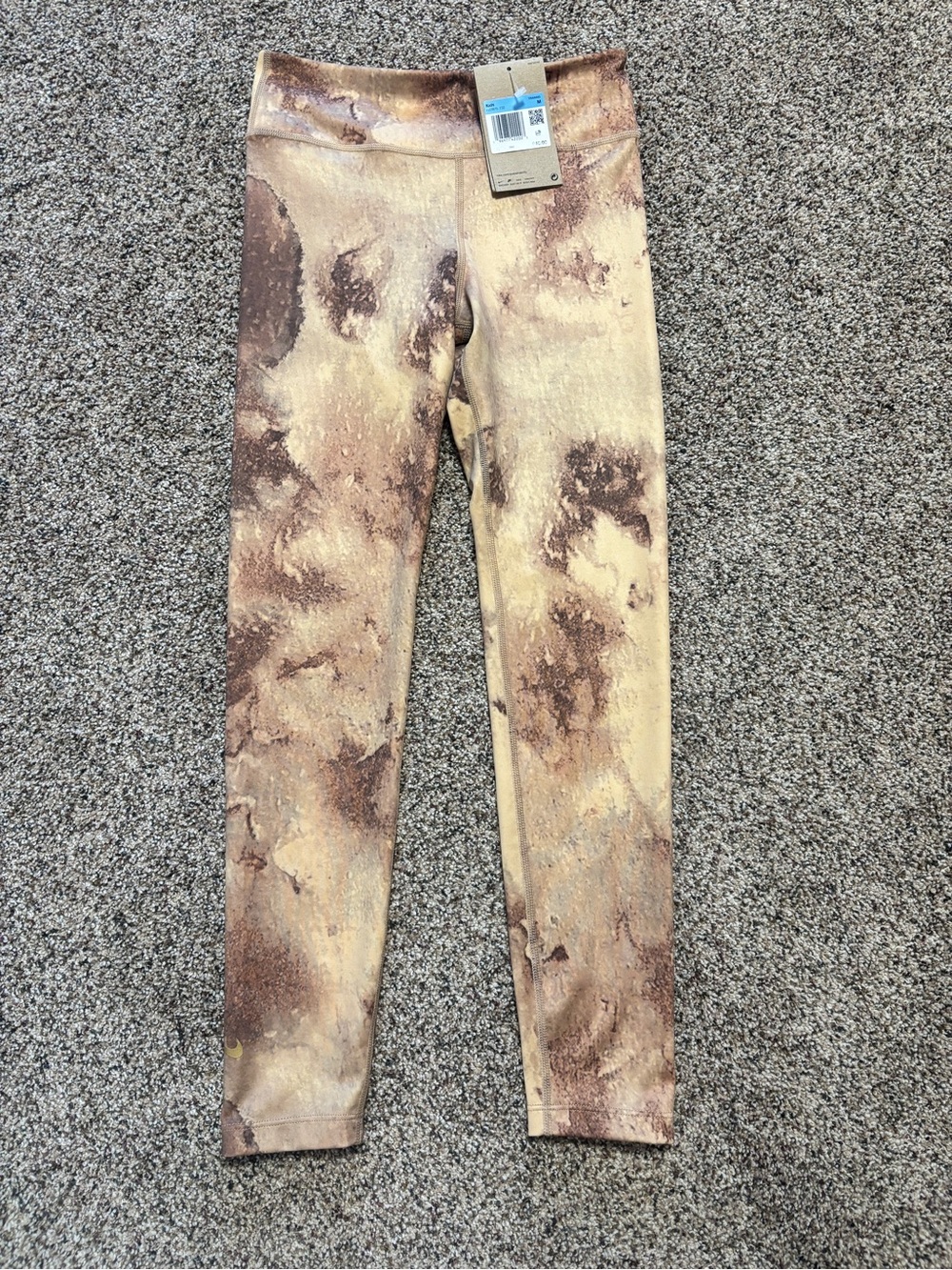 NWT Nike Girls Dri-Fit Leggings Brown Gold Marble Tie Dye Graphic Tights Sz Med